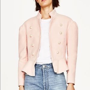 Zara Pink Velvet Pearl Blazer